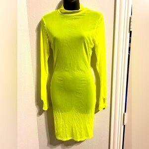 sheer long sleeve dress, neon bathing suit coverup, sz Sm, See through dress